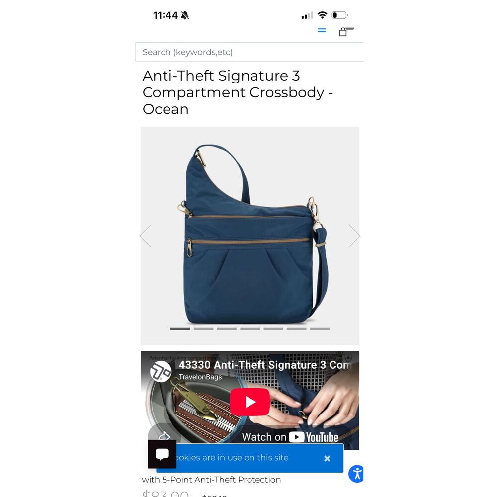 Travelon Anti-Theft Signature 3 Compartment Crossbody Blue